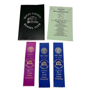 1990 Bucks County Kennel Club AKC Dog Show Catalog Program & 3 Award Ribbons Lot